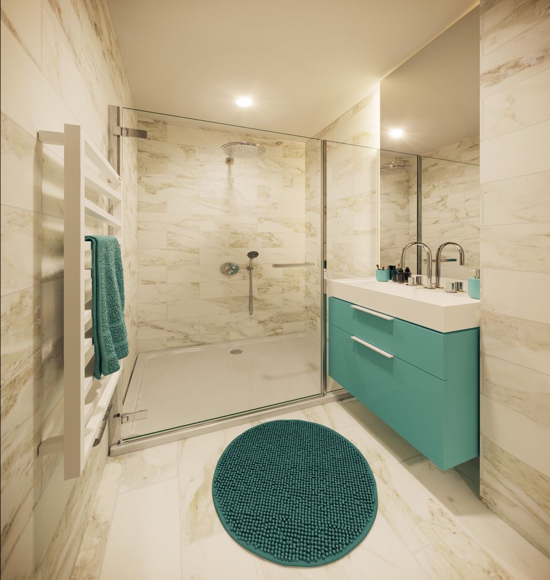 Fürdőszoba walk-in zuhanyzóval, látványterv