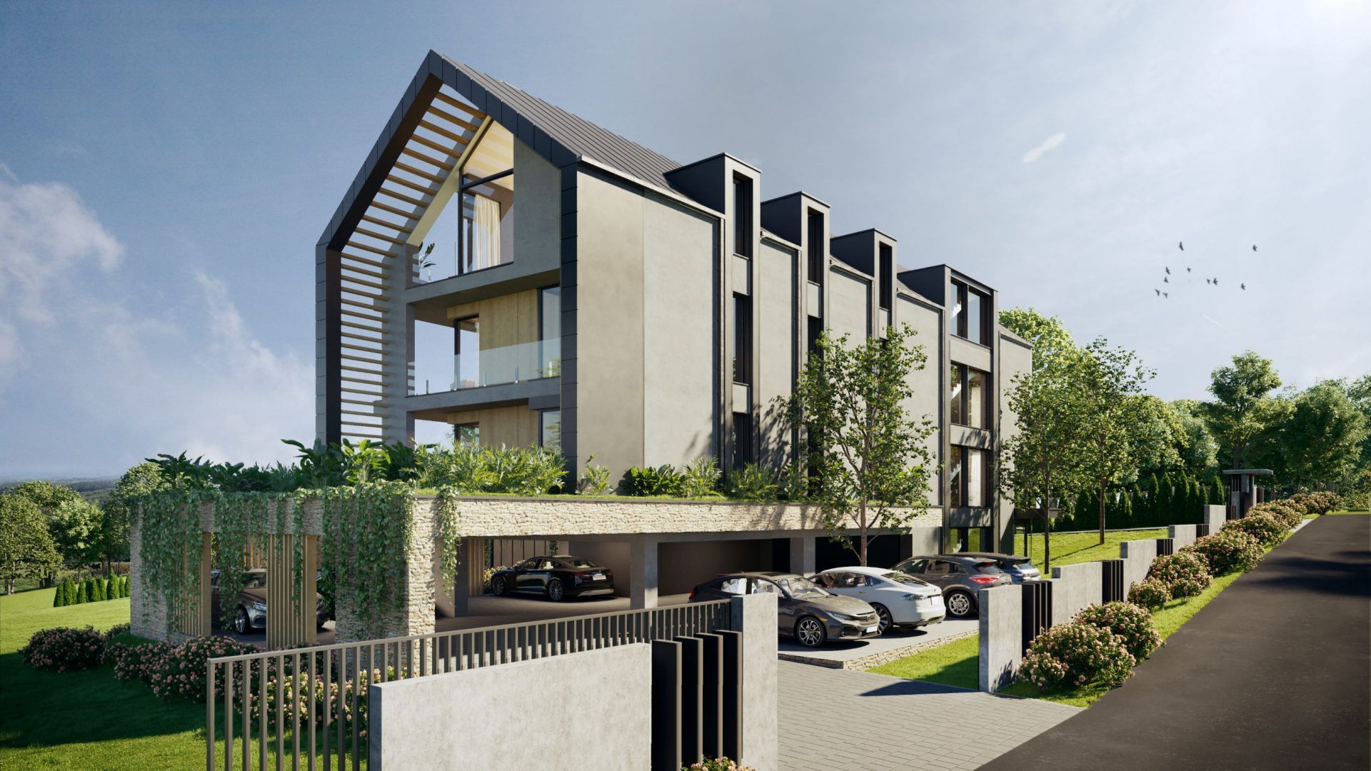 A HillGate apartmanház utcai homlokzata Nemesbükön