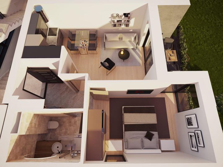 Egy hálószobás apartman, 3D alaprajz