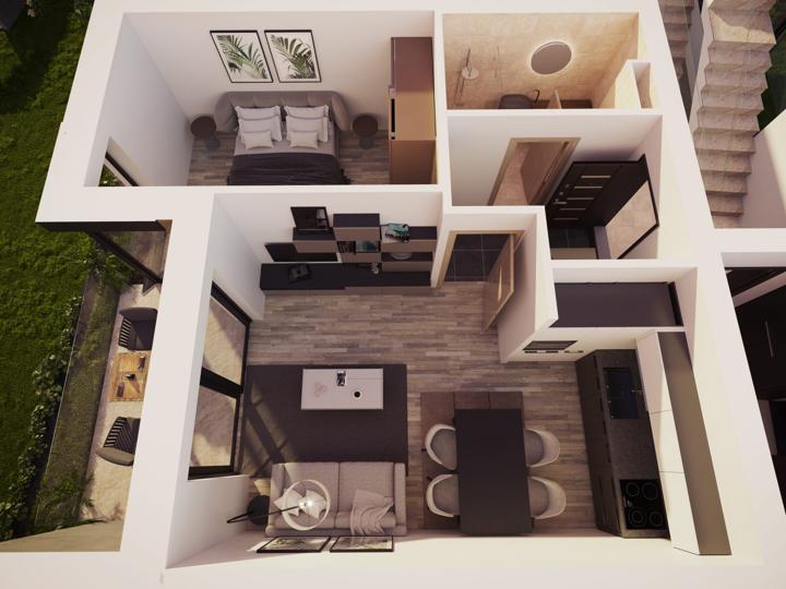 Egy hálószobás apartman, 3D alaprajz