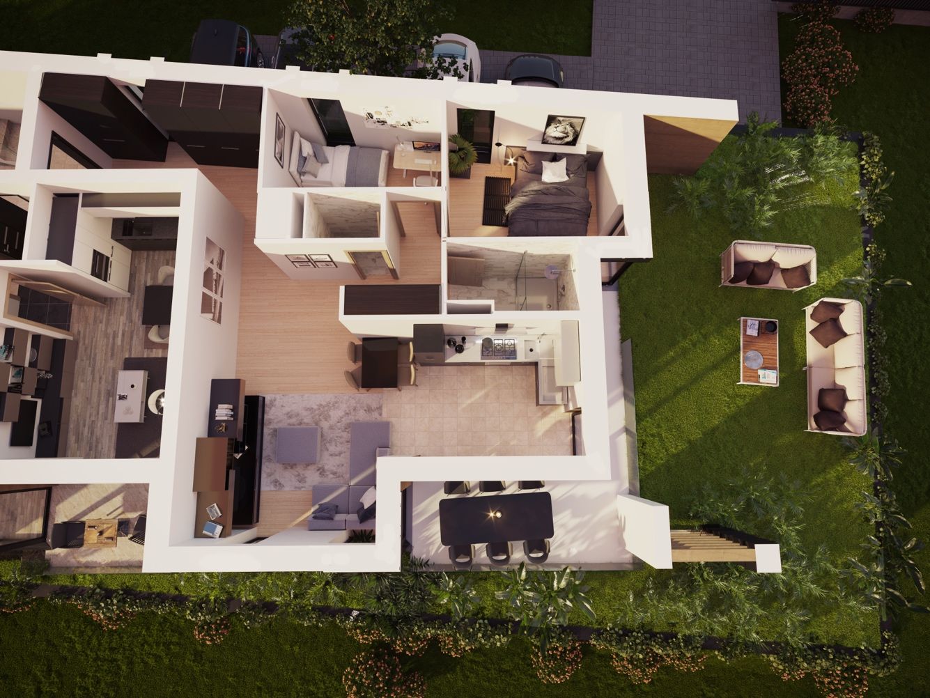 Kétszobás apartman 3D alaprajza